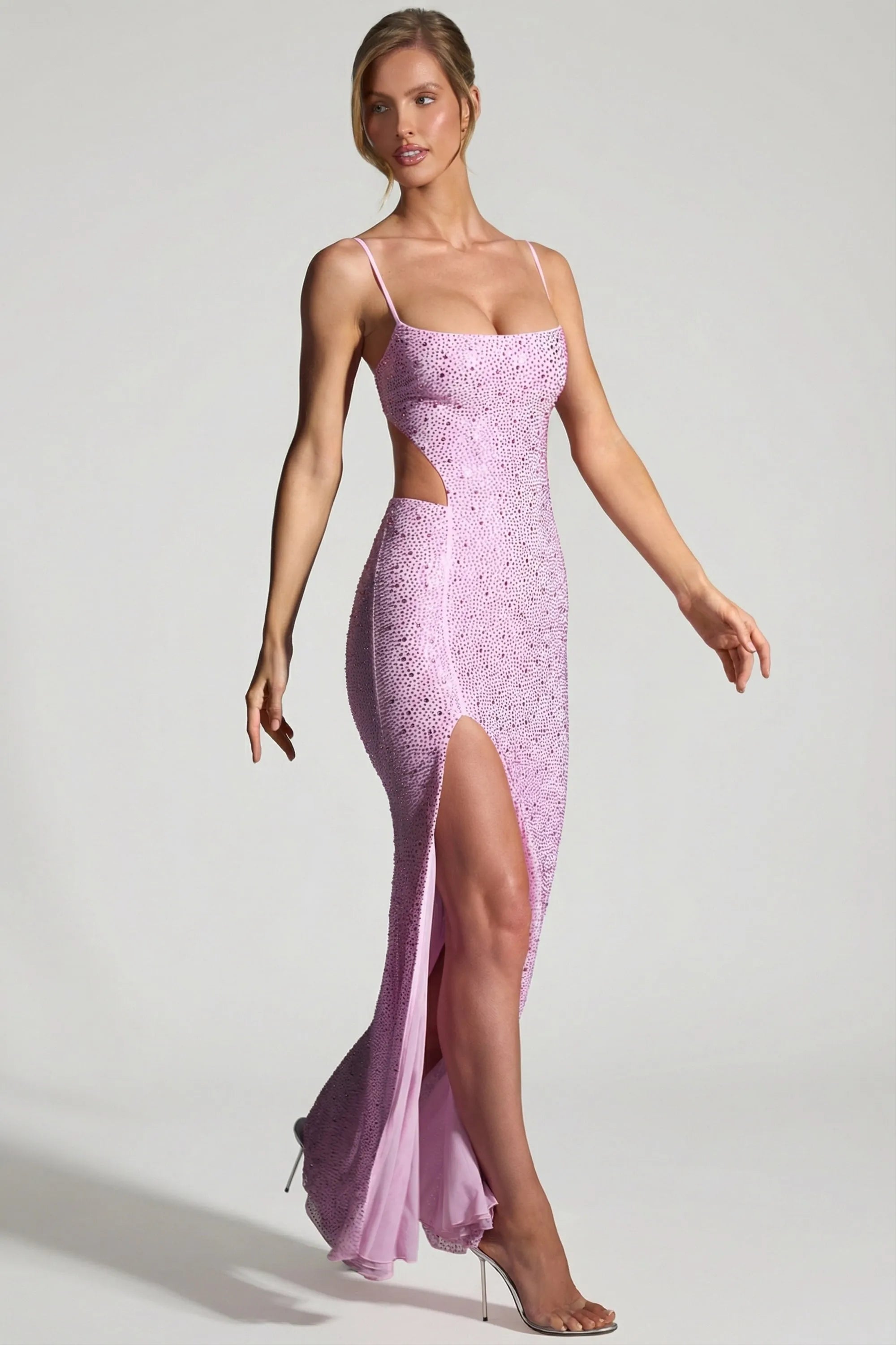 Elegant Sheath Square Neck Sleeveless High Slit Cutout Lilac Floor-Length Prom Dress
