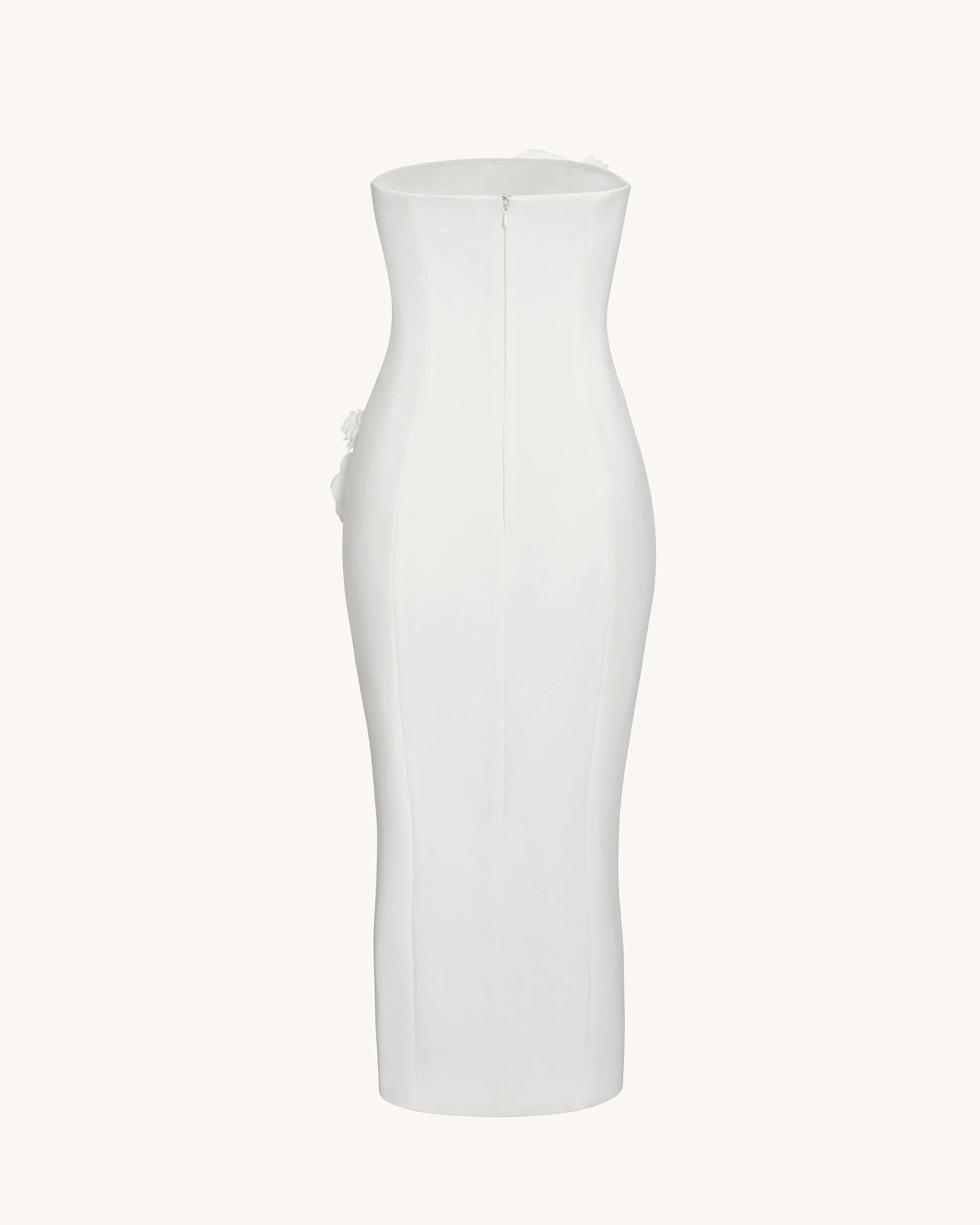 Elegant Sheath Strapless Floral Applique White Midi Prom Dress Gown