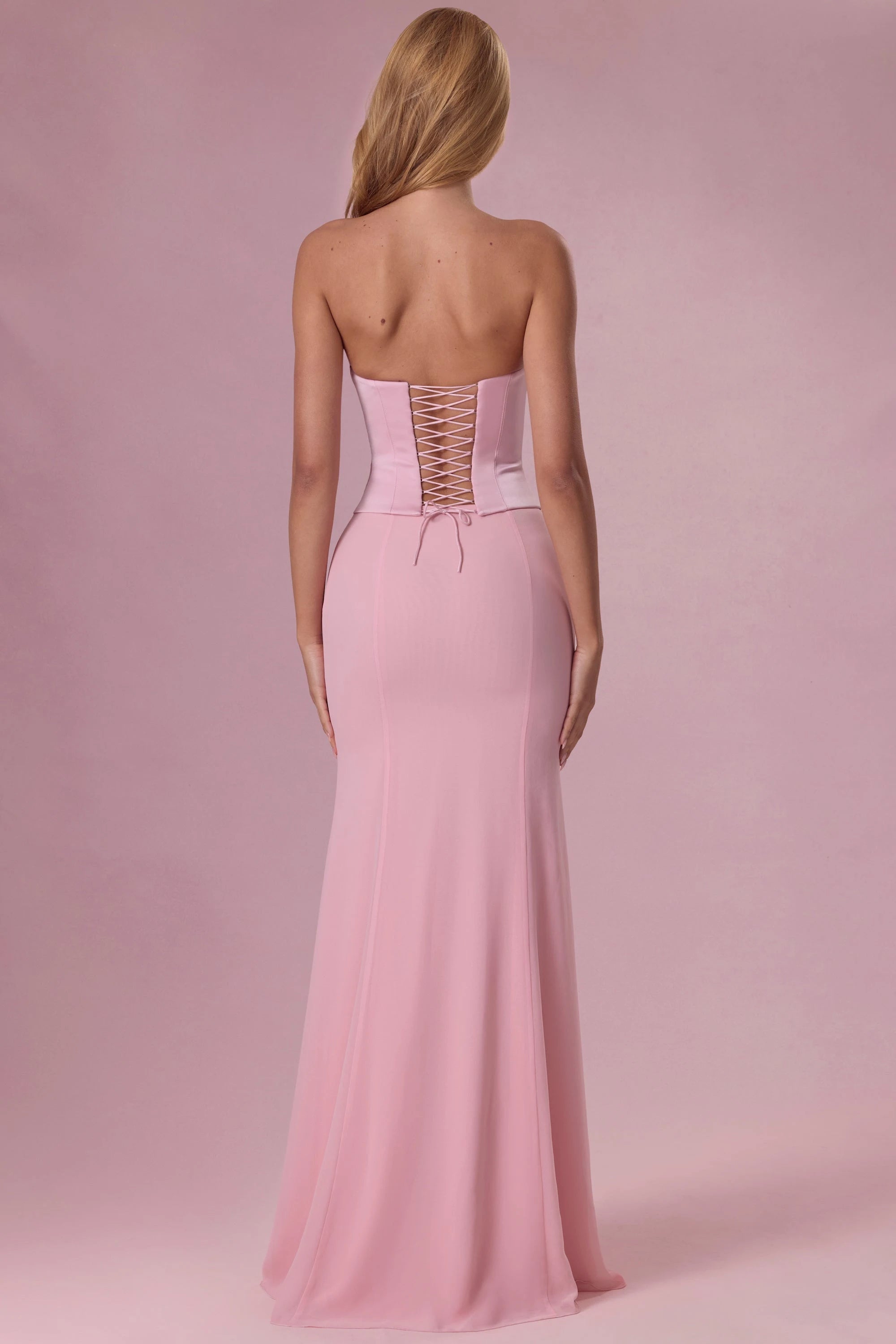 Elegant Sheath Strapless Sleeveless Corset Back Pink Floor-Length Prom Dress Women's Gown