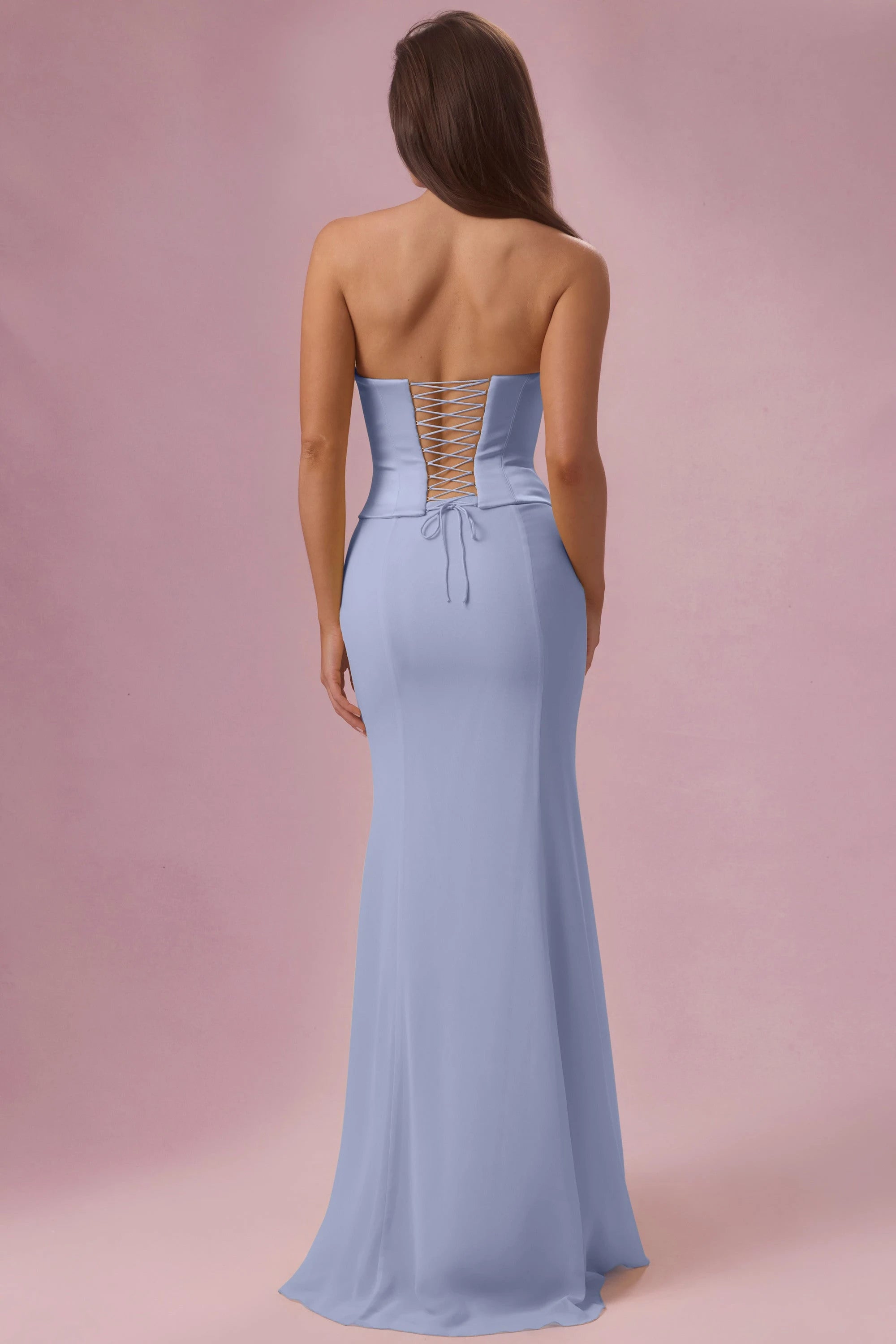 Elegant Sheath Strapless Sleeveless Corset Lace-Up Periwinkle Blue Floor-Length Prom Dresses Women's Gown