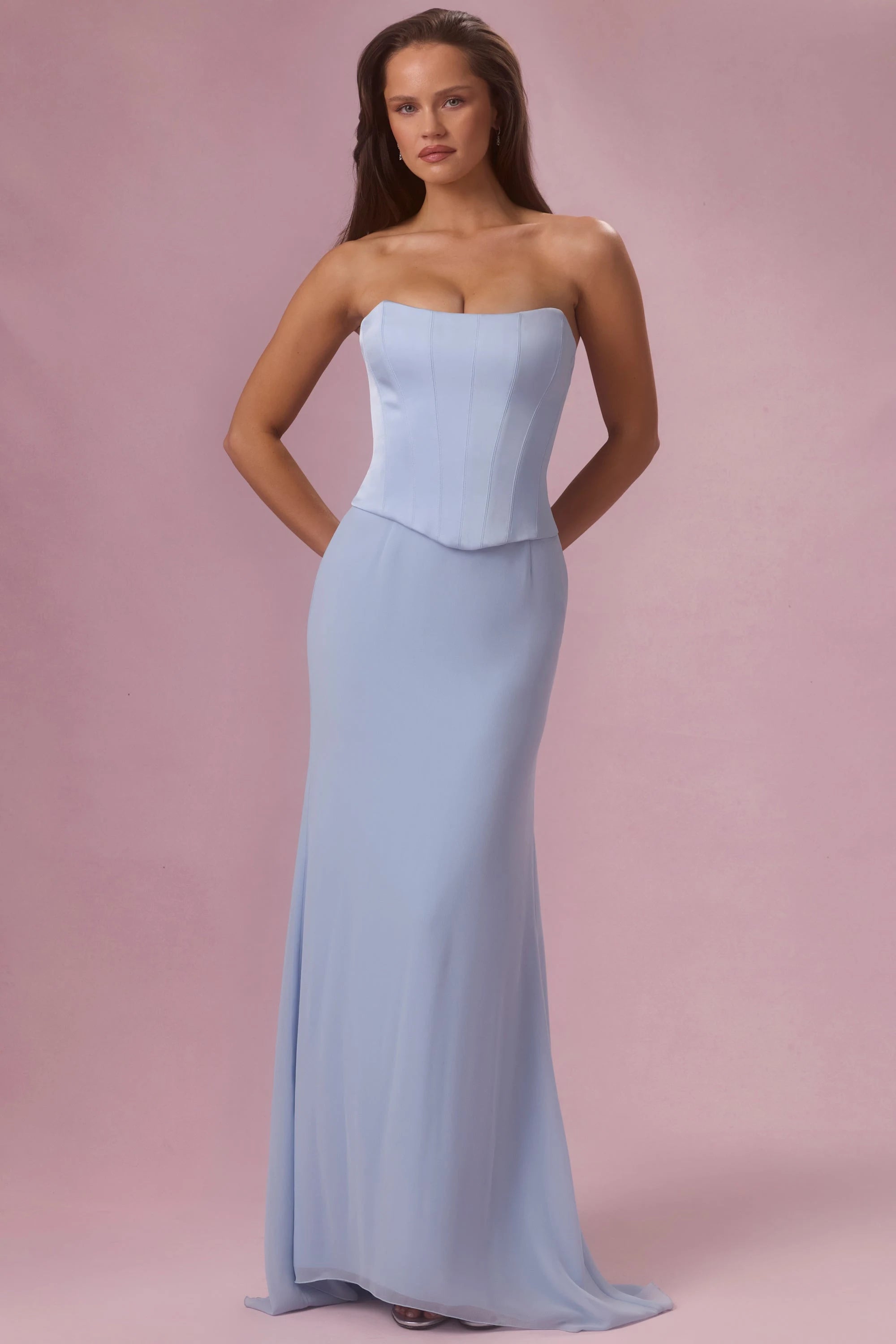 Elegant Sheath Strapless Sleeveless Corset Lace-Up Periwinkle Blue Floor-Length Prom Dresses Women's Gown