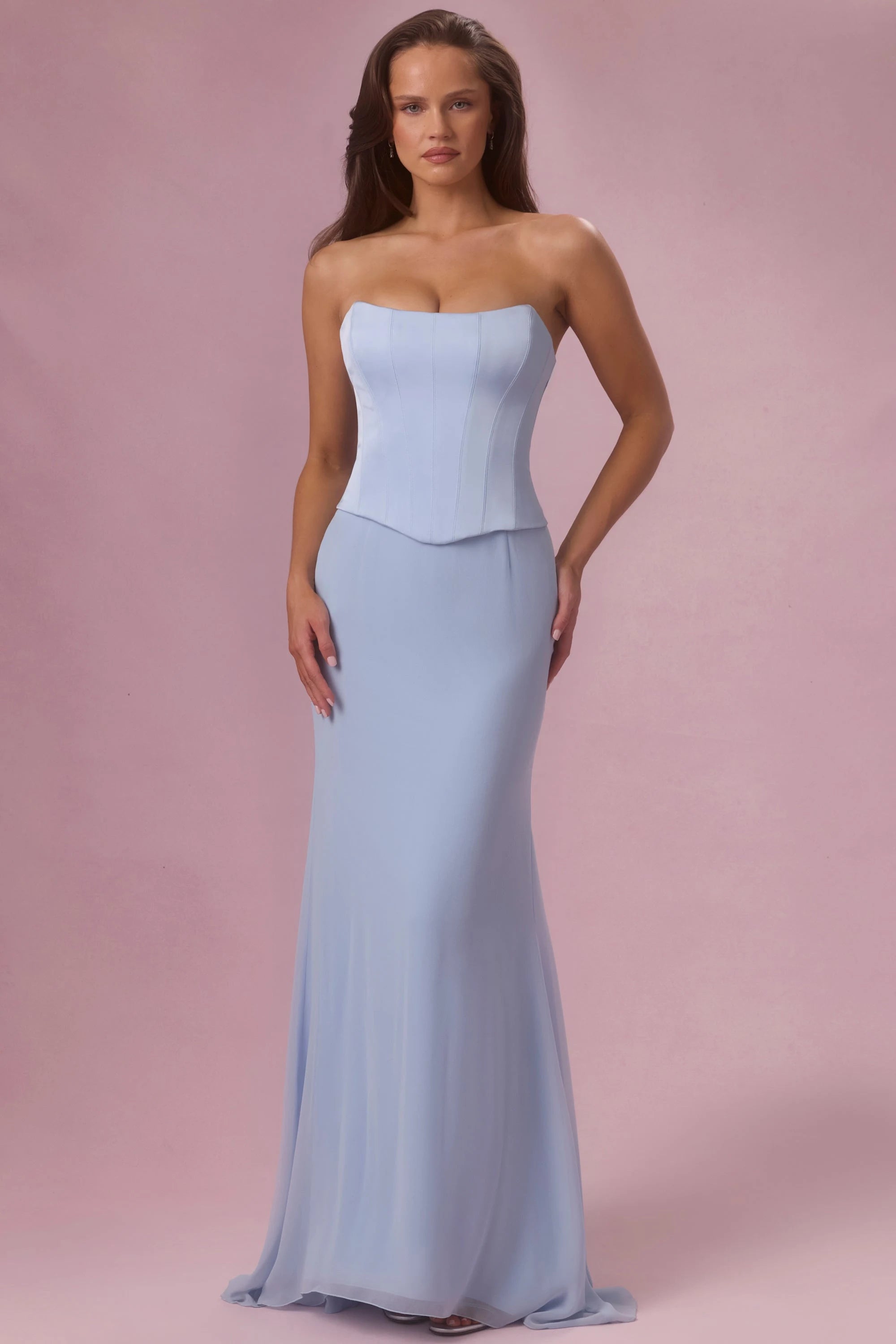 Elegant Sheath Strapless Sleeveless Corset Lace-Up Periwinkle Blue Floor-Length Prom Dresses Women's Gown