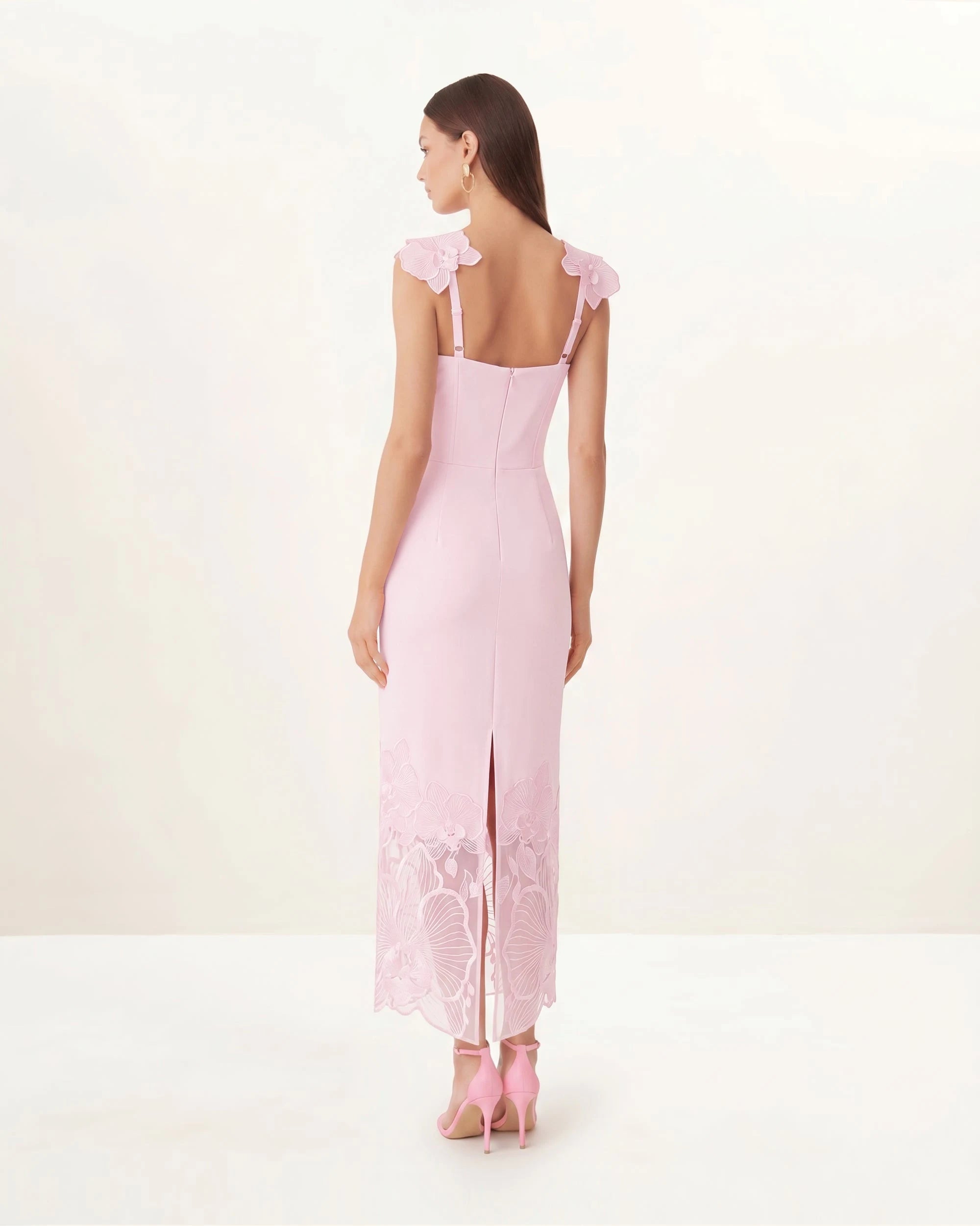 Elegant Sheath Sweetheart Floral Applique Pastel Pink Midi Prom Dresses Gown