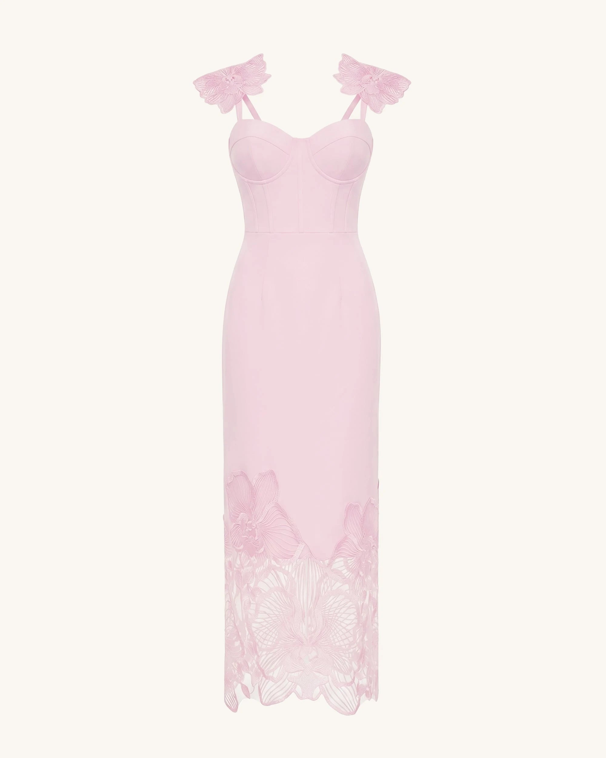 Elegant Sheath Sweetheart Floral Applique Pastel Pink Midi Prom Dresses Gown