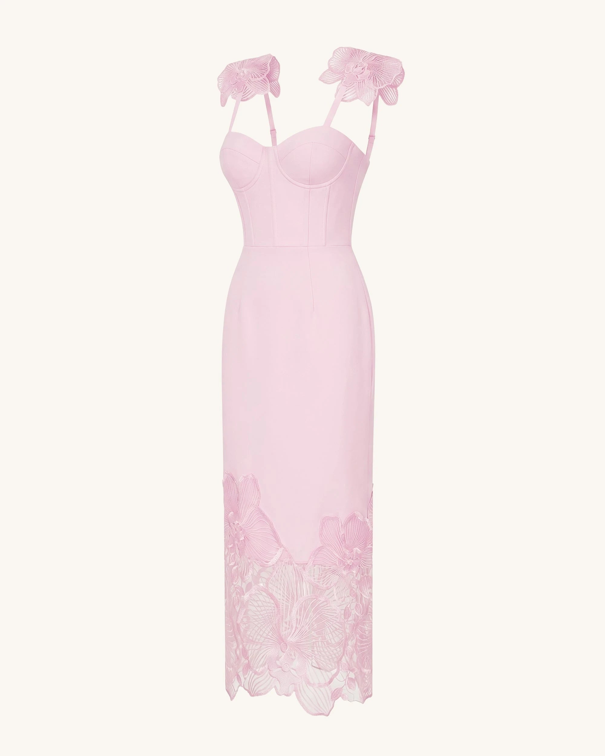Elegant Sheath Sweetheart Floral Applique Pastel Pink Midi Prom Dresses Gown