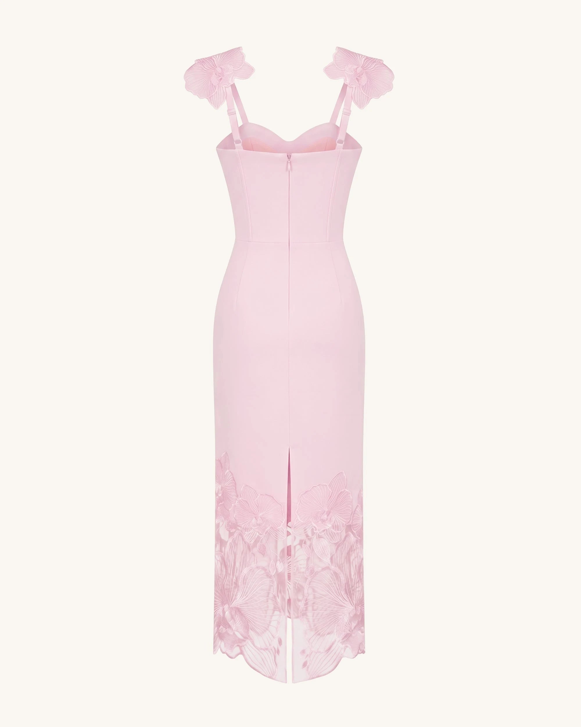 Elegant Sheath Sweetheart Floral Applique Pastel Pink Midi Prom Dresses Gown