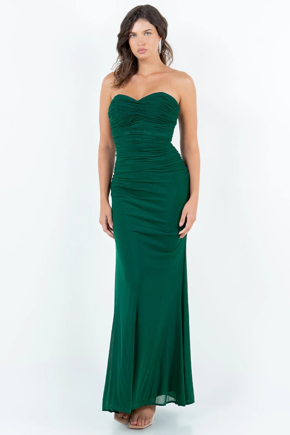 Elegant Sheath Sweetheart Ruched Strapless Emerald Green Floor-Length Prom Gown
