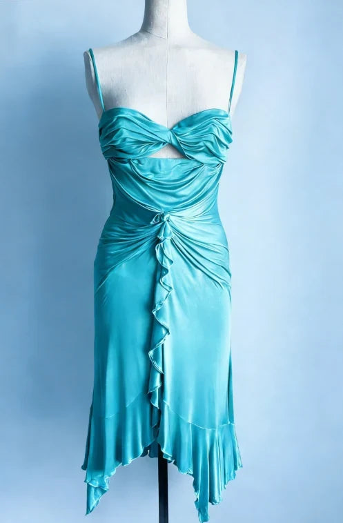Elegant Sheath Sweetheart Sleeveless Ruched Ruffled Teal Midi Homecoming Dress