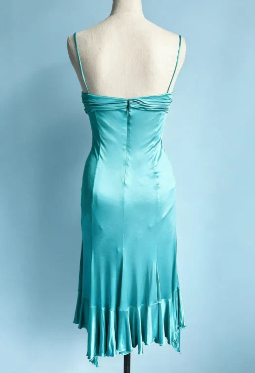 Elegant Sheath Sweetheart Sleeveless Ruched Ruffled Teal Midi Homecoming Dress
