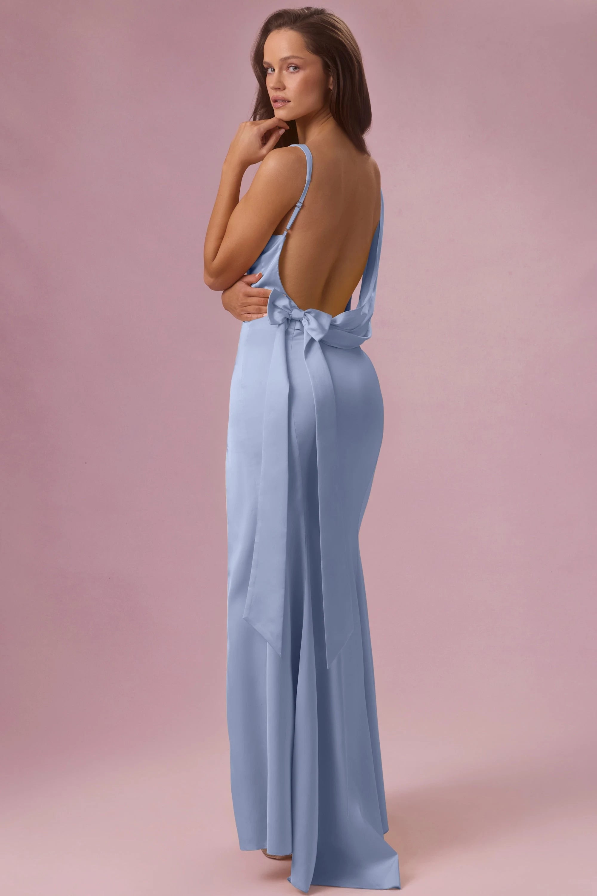 Elegant Sheath V-Neck Sleeveless High Slit Open Back Periwinkle Floor-Length Prom Gown