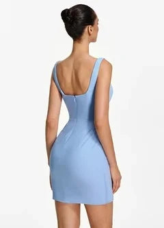 Elegant Square Neck Sleeveless Ruched Mini Light Blue Homecoming Dress Women's