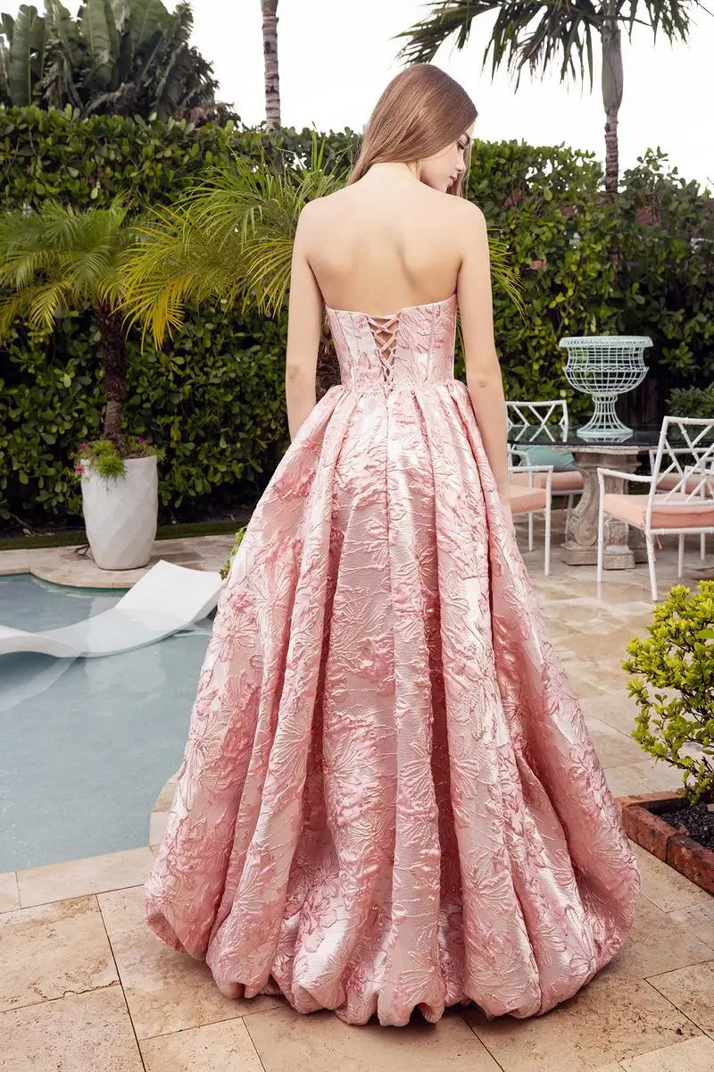 Elegant Strapless Ball Gown Textured Blush Pink Floor-Length Prom Dress Women's Gown