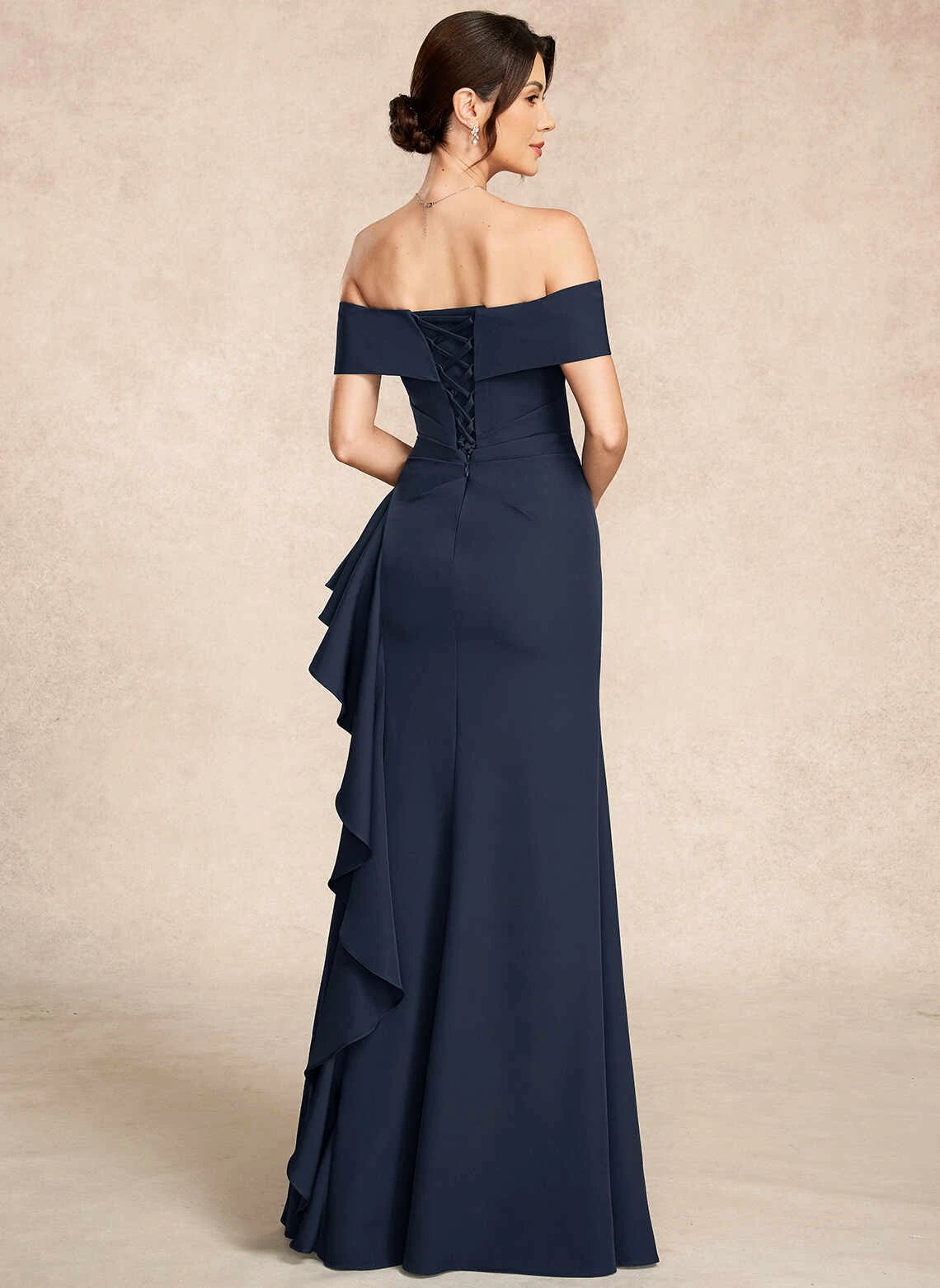 Elegant Trumpet Off-Shoulder Sleeveless Ruffle Navy Mother Of The Bride Dress
