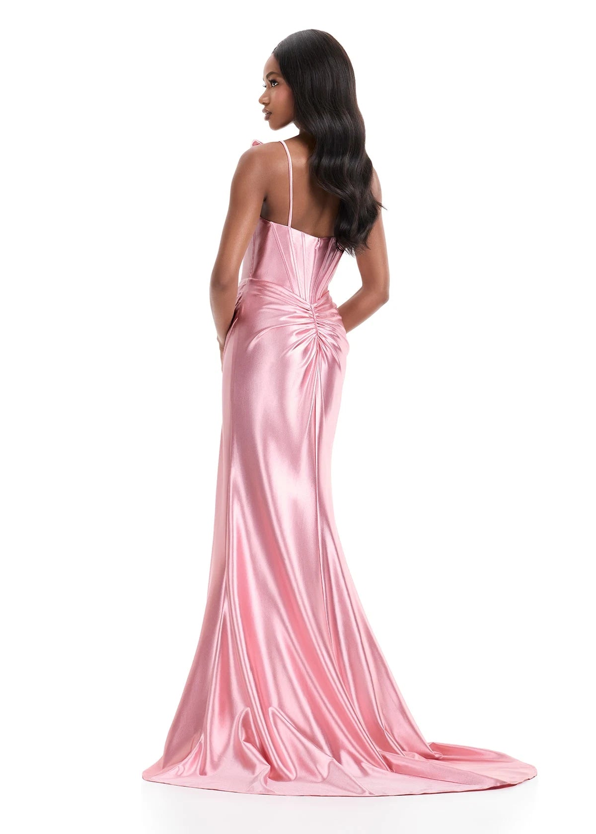 Elegant Trumpet Sweetheart Sleeveless Corset High-Slit Pink Floor-Length Prom Gown