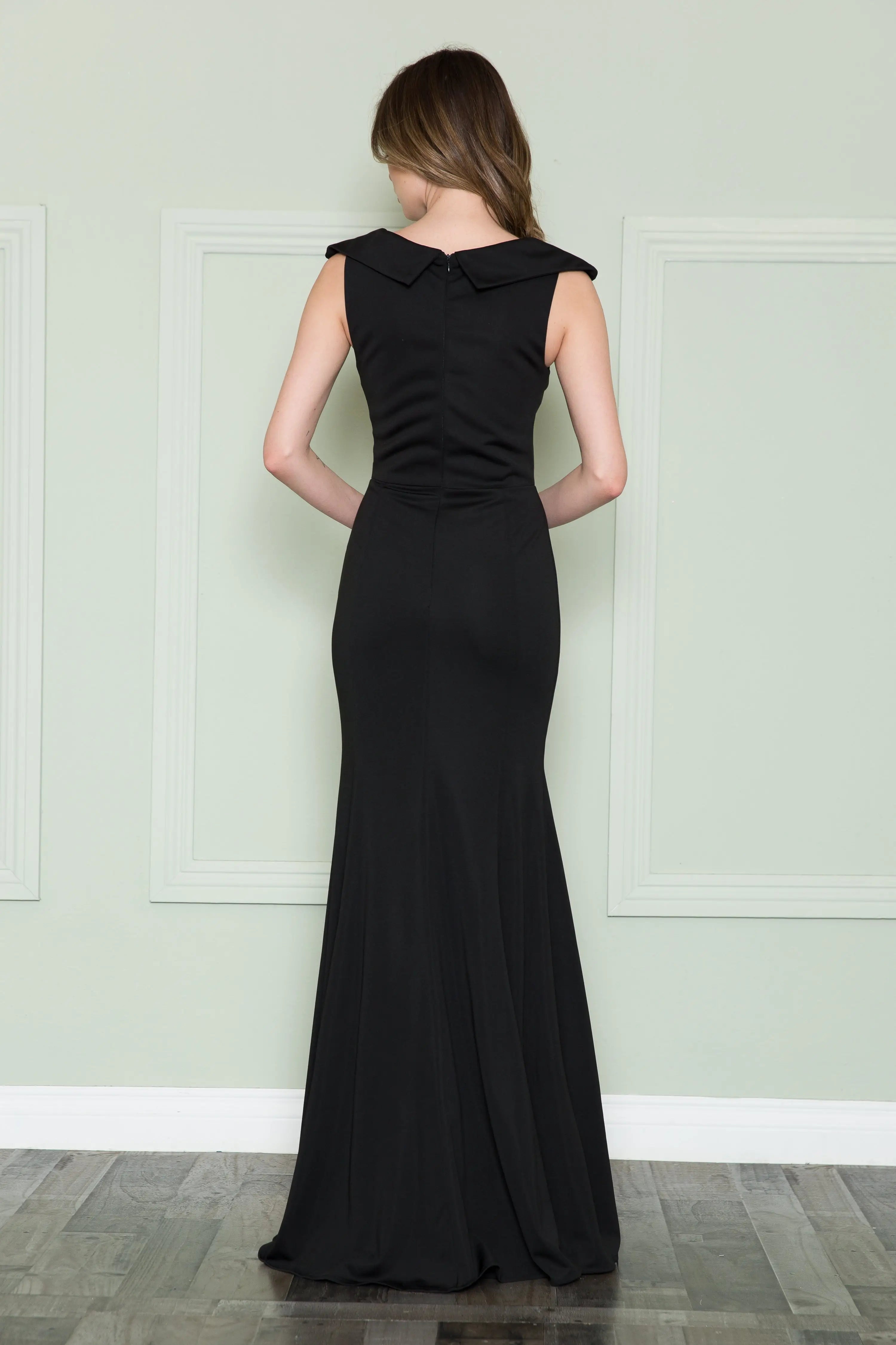 Elegant V-Neck Sleeveless Structured Formal Black Floor-Length Prom Dress Women's
