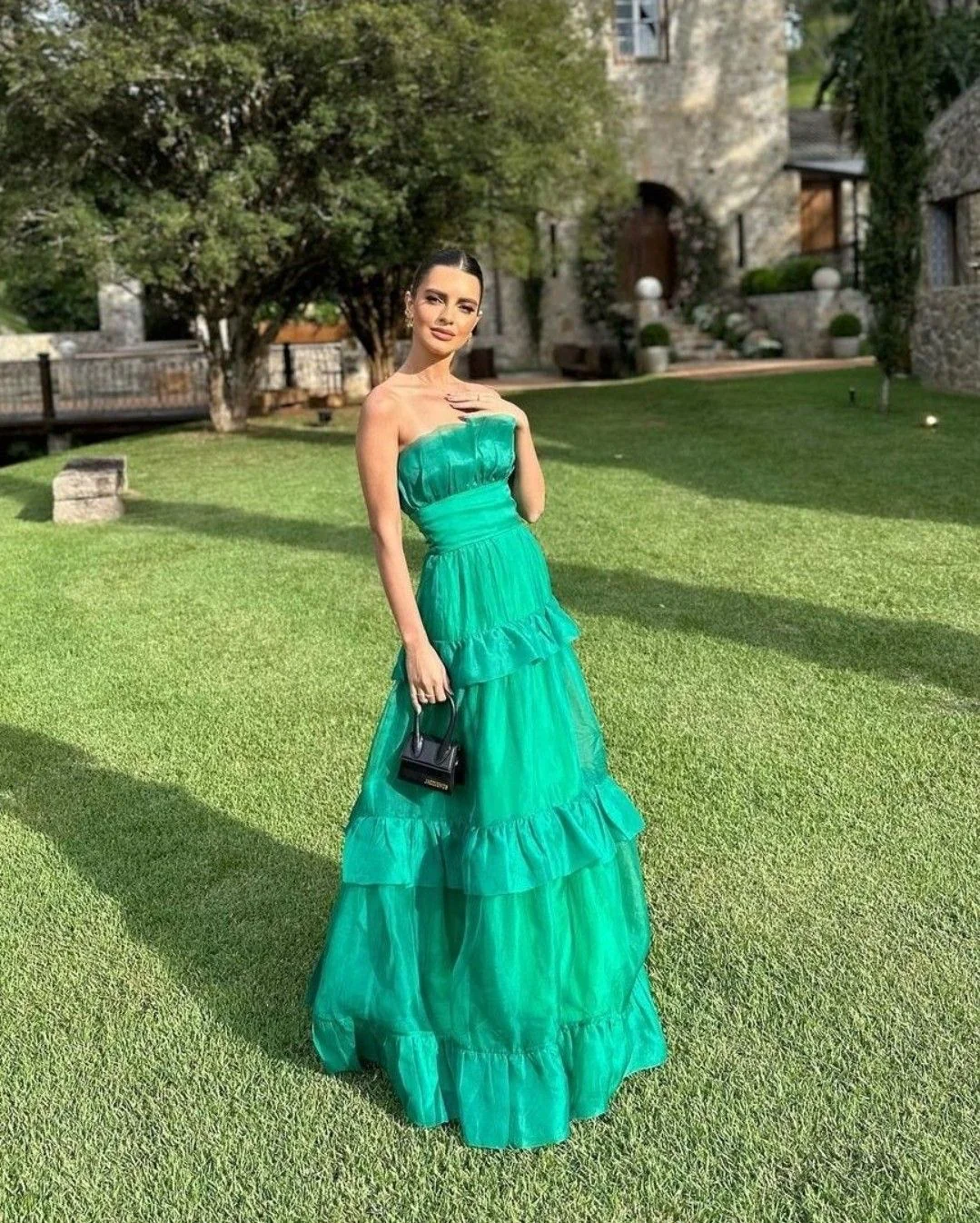 Emerald Green Strapless Tiered Tulle Prom Dress Formal Prom Dress