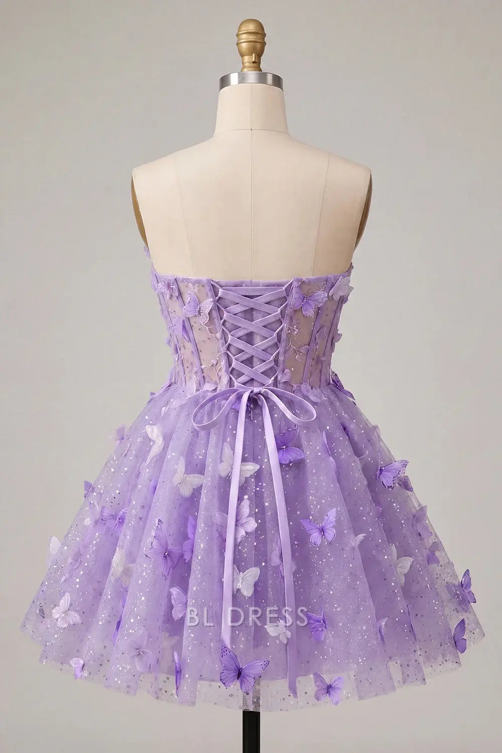 Enchanting A-Line Strapless Sleeveless Butterfly Glitter Lilac Short Homecoming Dress for Girls