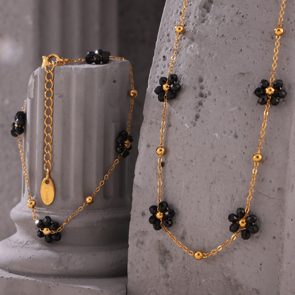 Fashionable titanium steel 18k gold-plated daisy bracelet necklace niche design versatile set