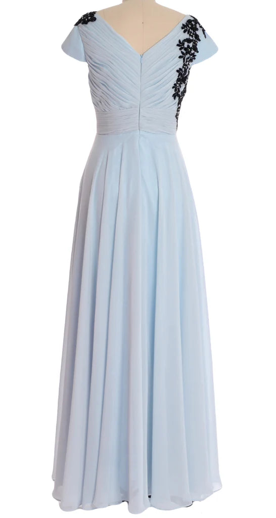 Sleeve V Neck Applique Mother of the Bride Dress