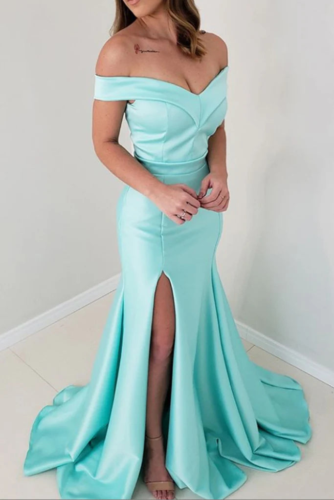 Mermaid Off the Shoulder Satin Prom Dress Formal Evening Gown