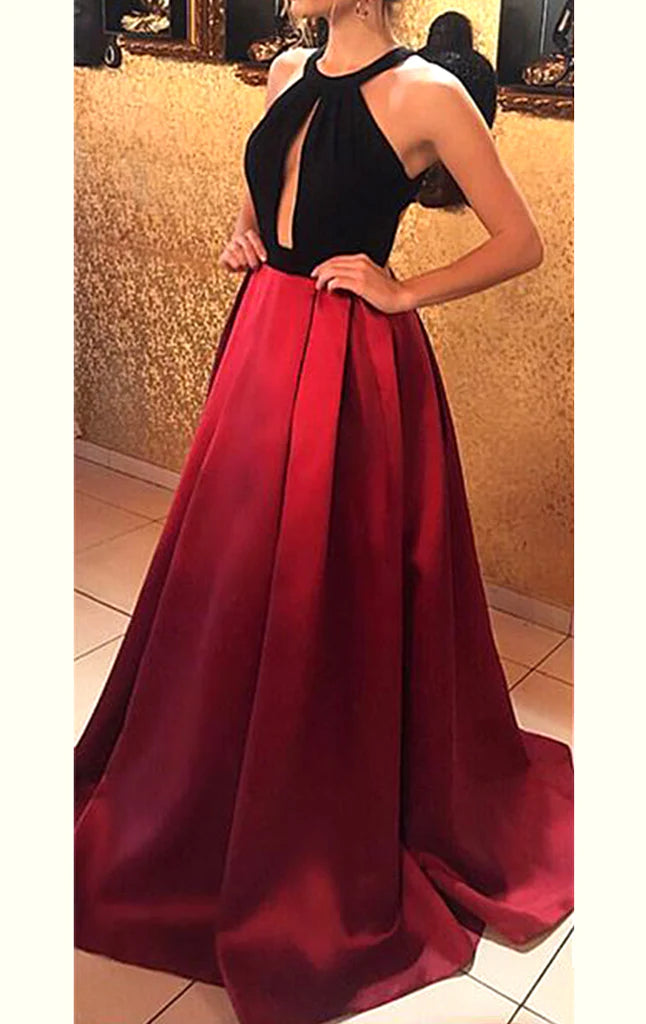 Halter Open Back Long Prom Dress Satin Formal Evening Gown