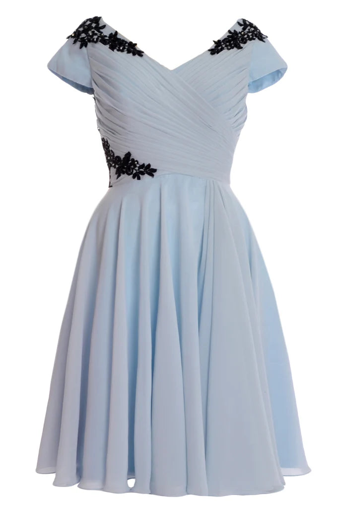 Sleeve V Neck Applique Mother of the Bride Dress