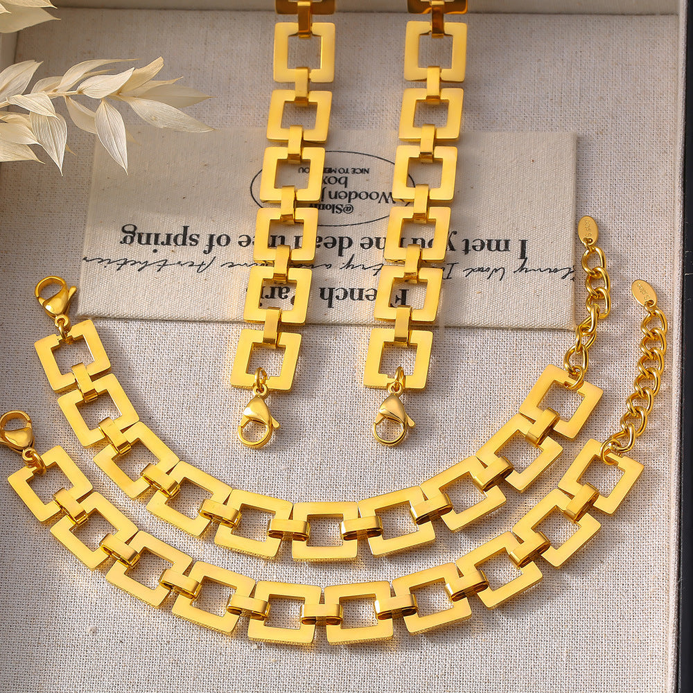 New niche street hip-hop style square design personality titanium steel gold-plated bracelet