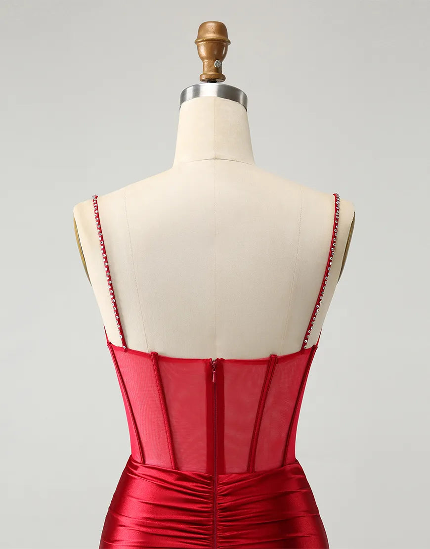 Satin-Heimkehrkleid mit glitzerndem Perlenkorsett