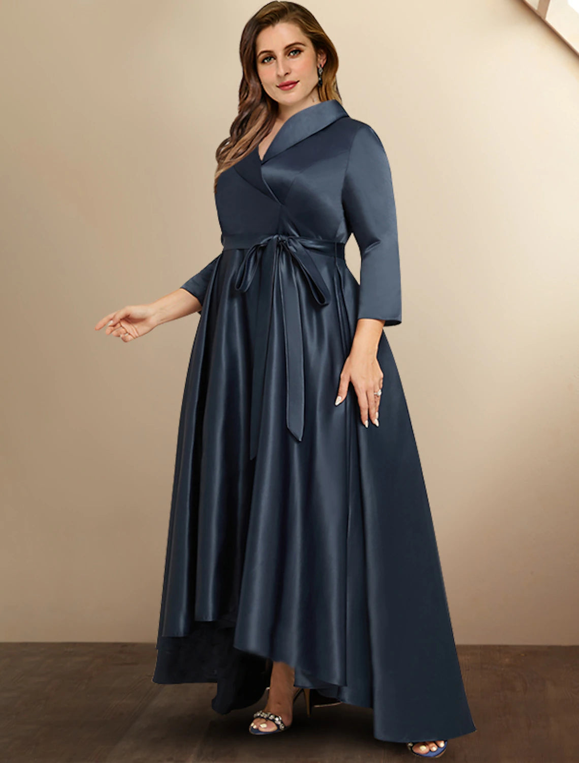 Elegant A-line high-low Mother of the Bride dress.