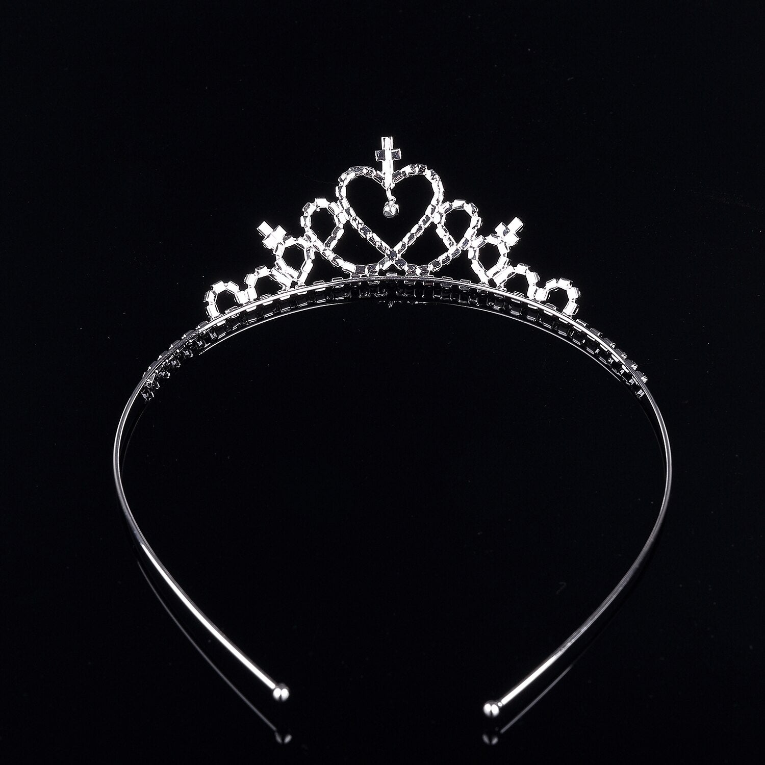 Side view of a floral rhinestone headband with crystals.