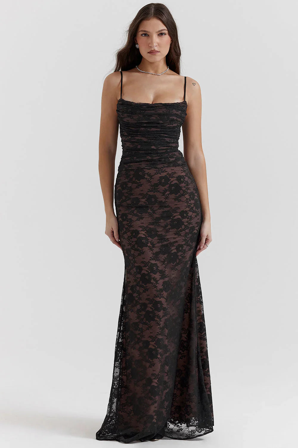 Floral Lace Spaghetti Strap Corset Back Mermaid Floor Length Prom Dress