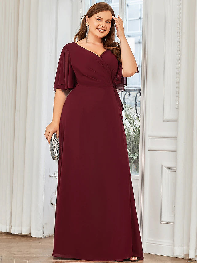 Full view of a bridesmaid dress, highlighting the floor-length skirt and soft fabric.