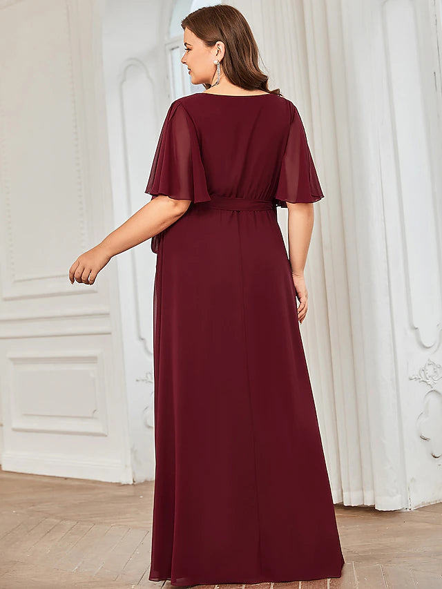 Detailed shot of the chiffon fabric and delicate ruffles on the A-line dress.