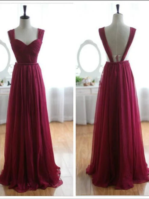 Woman wearing an elegant A-line V-neck chiffon bridesmaid dress.