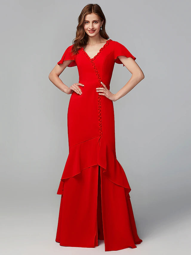 Back view of the chiffon bridesmaid dress showing the open back design.
