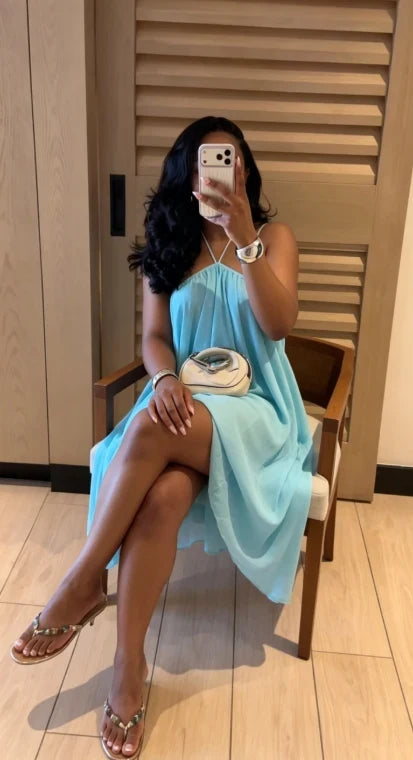 Flowy A-Line Halter Sleeveless Ruffled Asymmetrical Aqua Blue Short Homecoming Dresses