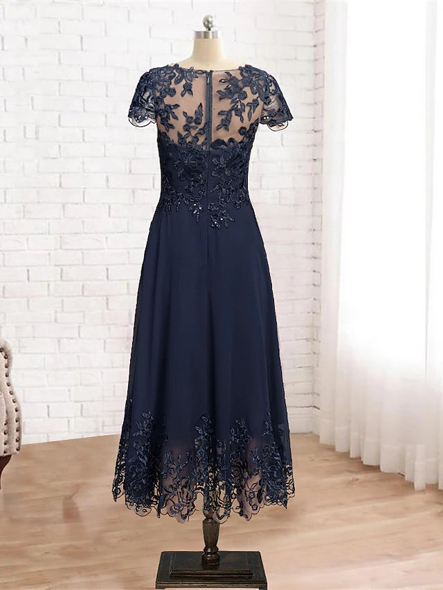 Back view of the A-Line Mother of the Bride dress, showcasing sequin appliques.
