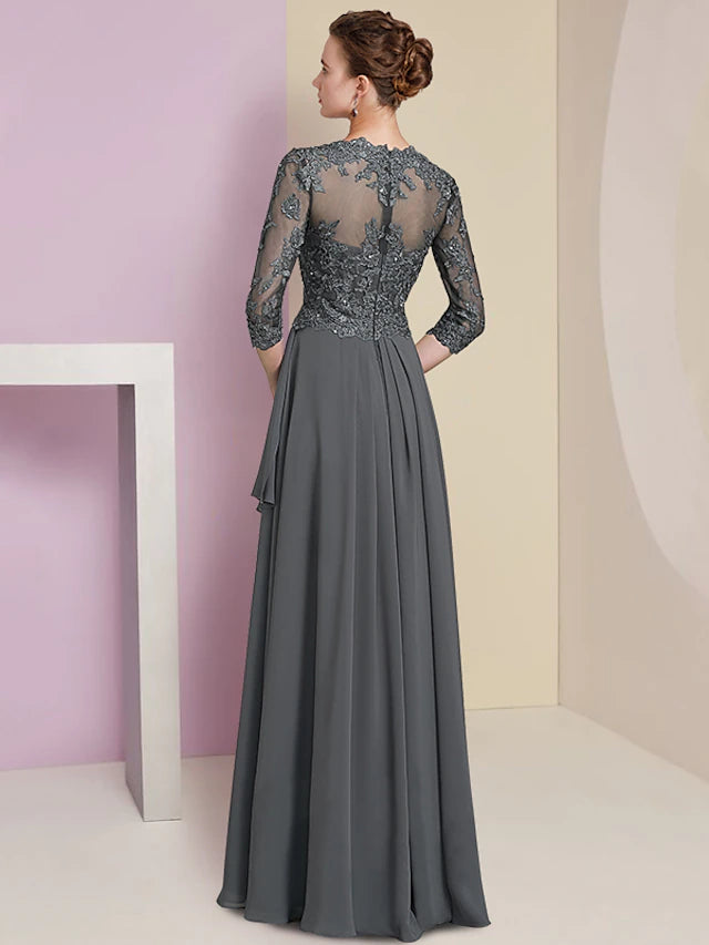 Back view of the elegant A-line V-neck half sleeve Mother of the Bride dress.
