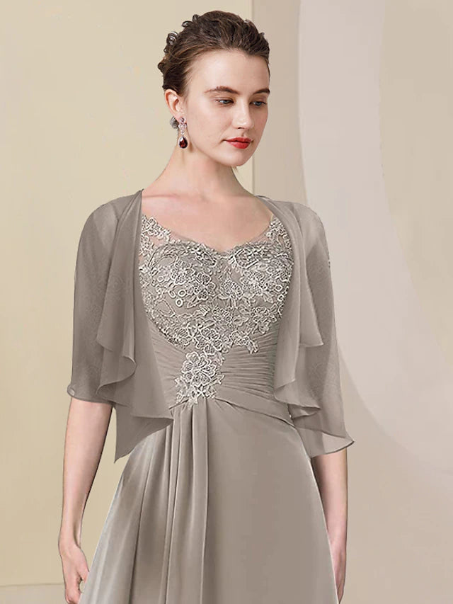 Back view of the formal tea length dress, highlighting the asymmetrical hem.