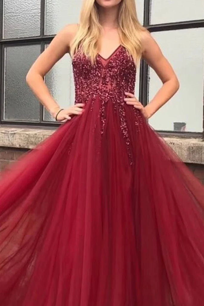 Träger V-Ausschnitt mit Perlenbesatz Langes Ballkleid Formelles Abendkleid