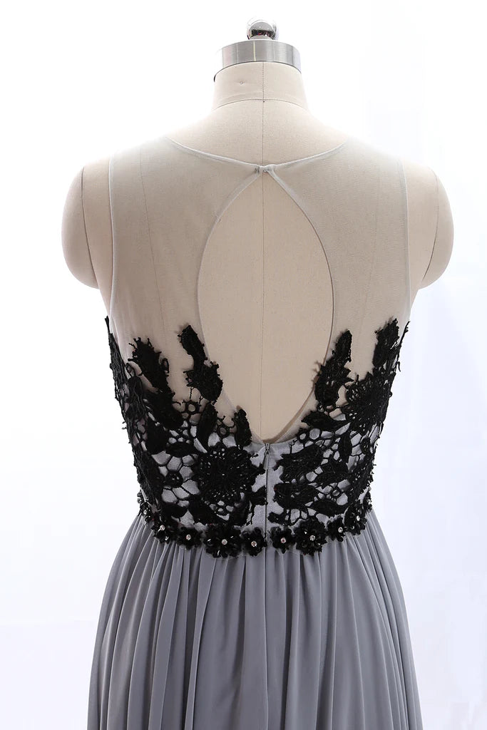 Neck Lace Chiffon Vintage Long Prom Dress Formal Evening Gown
