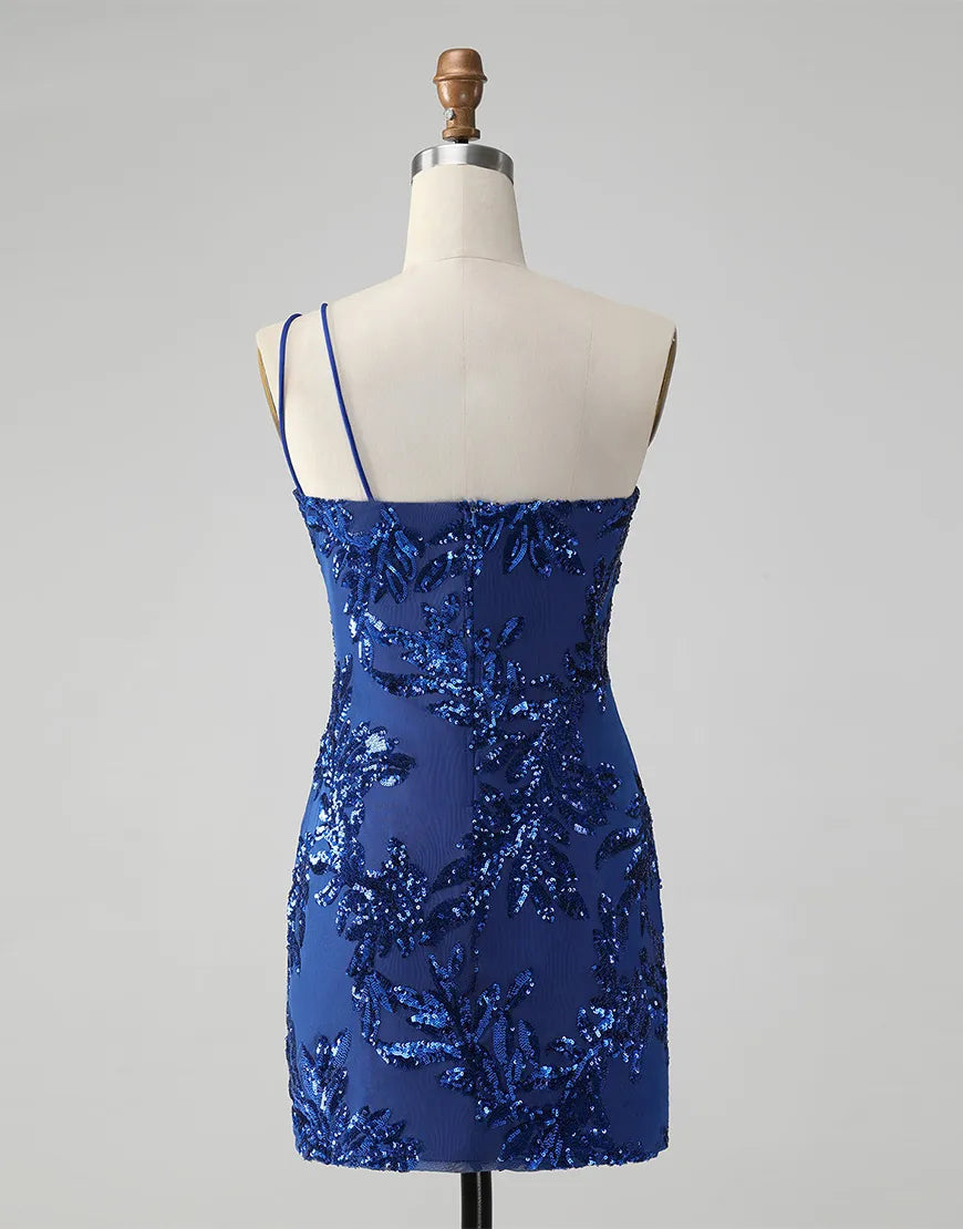 Paillettenbesetztes One-Shoulder-Heimkehrkleid mit Glitzer und Stickerei