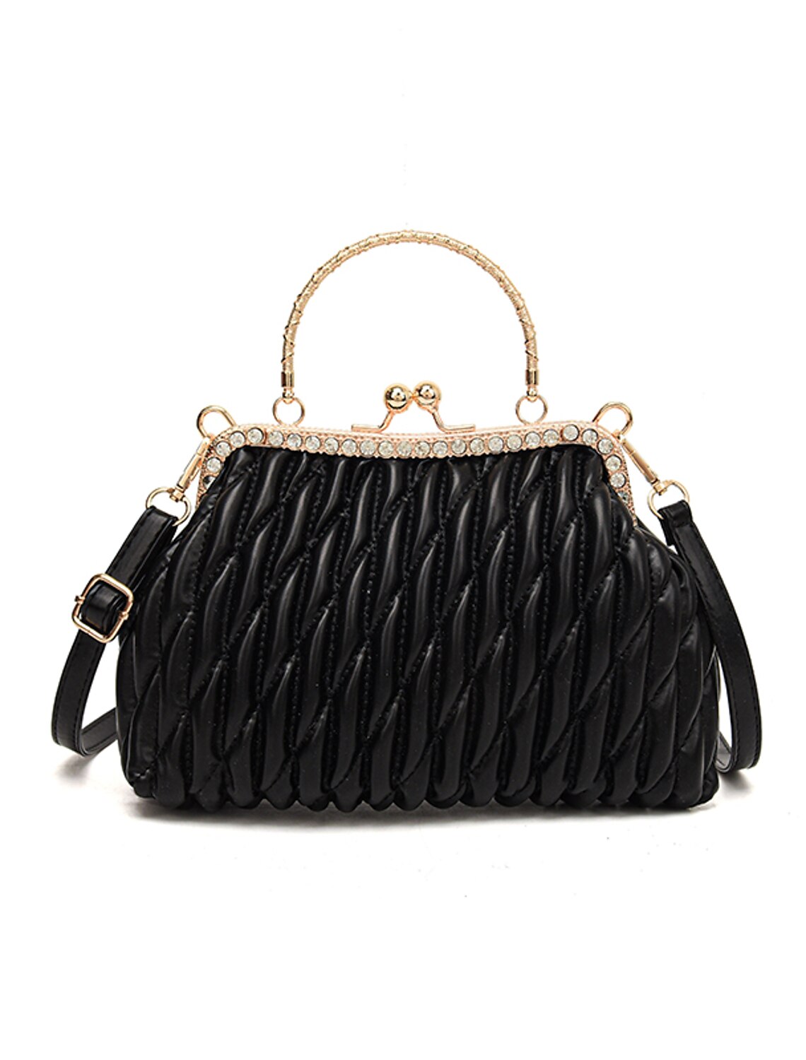 Geometric PU leather evening bag with a chain strap.