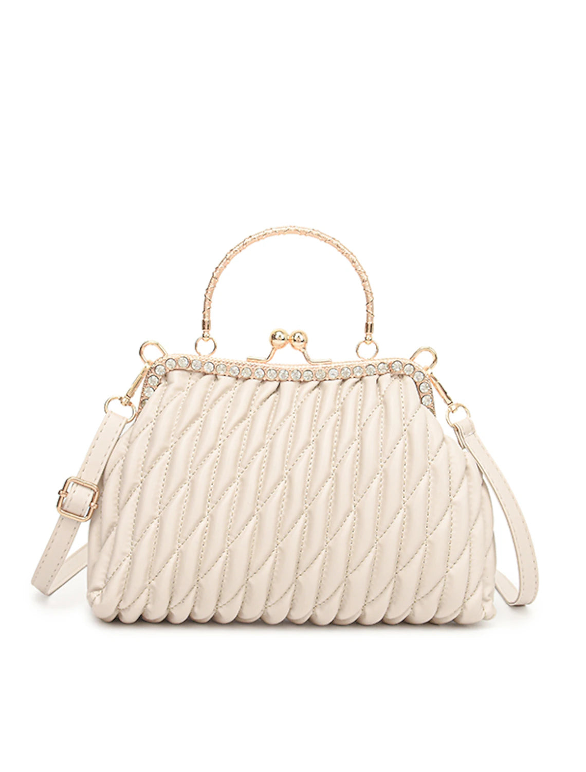 Geometric PU leather handbag with a top handle and shoulder strap.