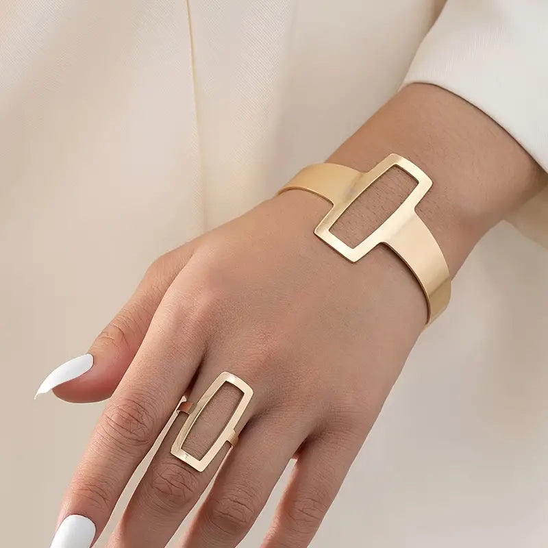 Geometric square jewelry set displayed on a white background.