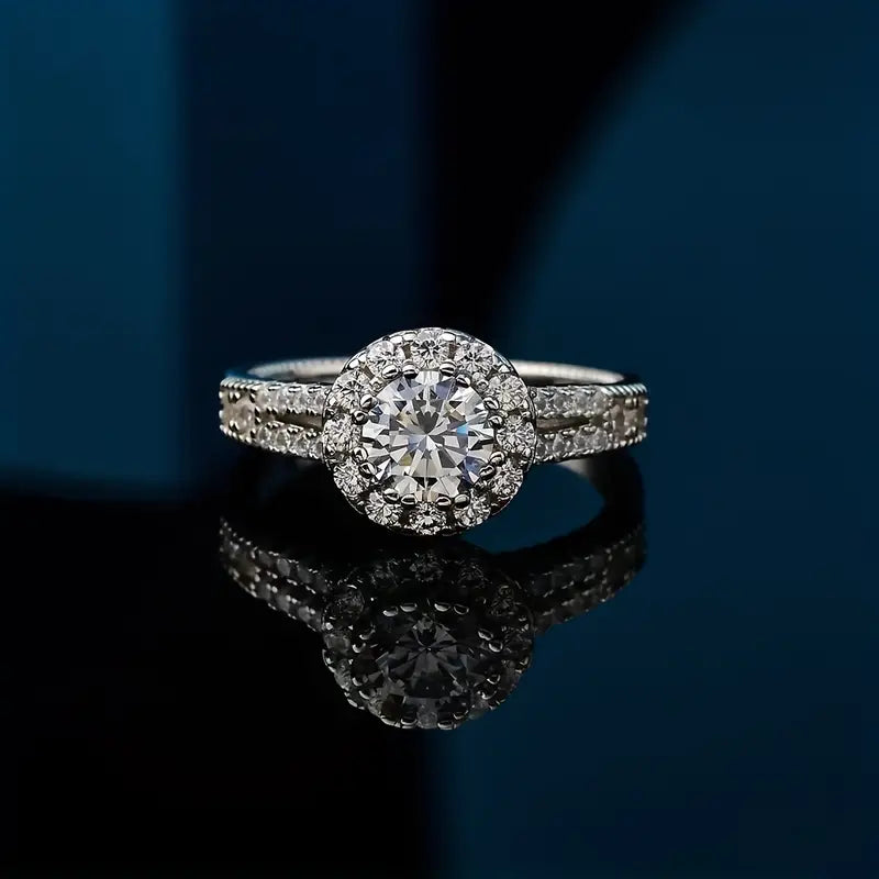 2 Carat Moissanite Crown Ring in 925 Sterling Silver.