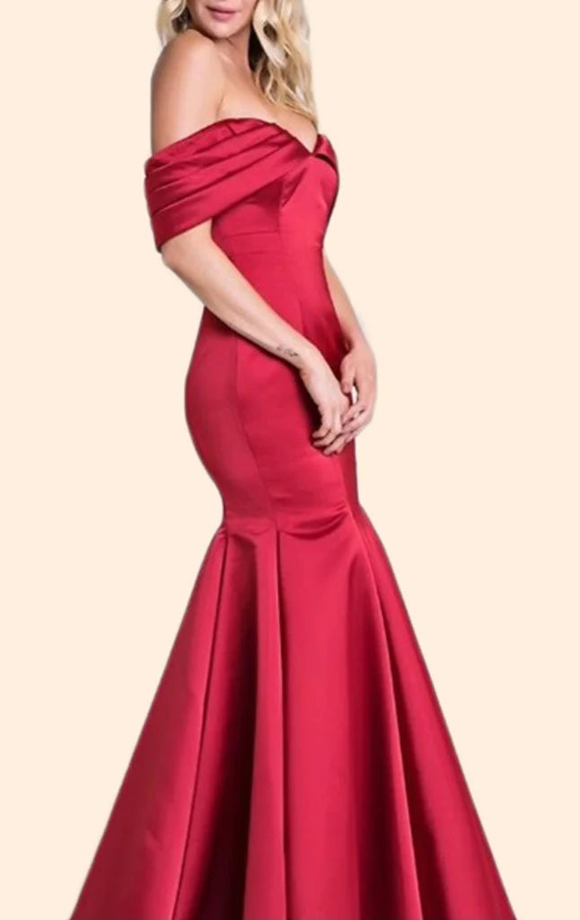 Elegant mermaid off-shoulder prom dress.