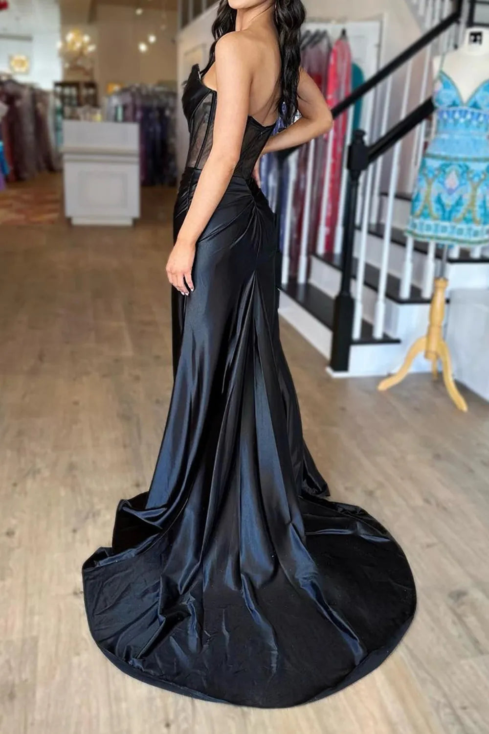 Side view of elegant mermaid prom dress.