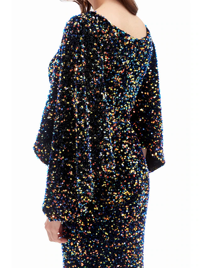 Side profile of the mermaid trumpet formal dress, highlighting its silhouette.