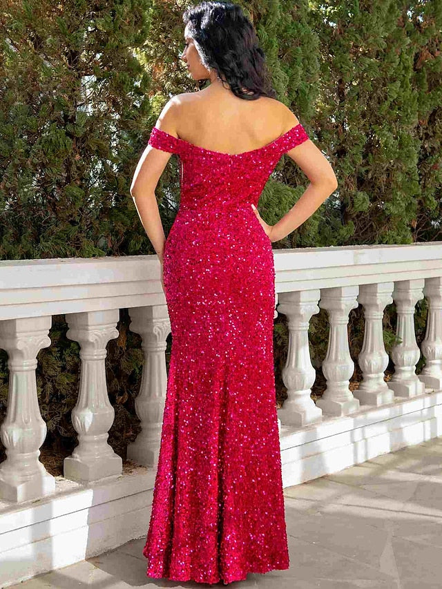 Full length view of the mermaid trumpet dress, showcasing its elegant silhouette.